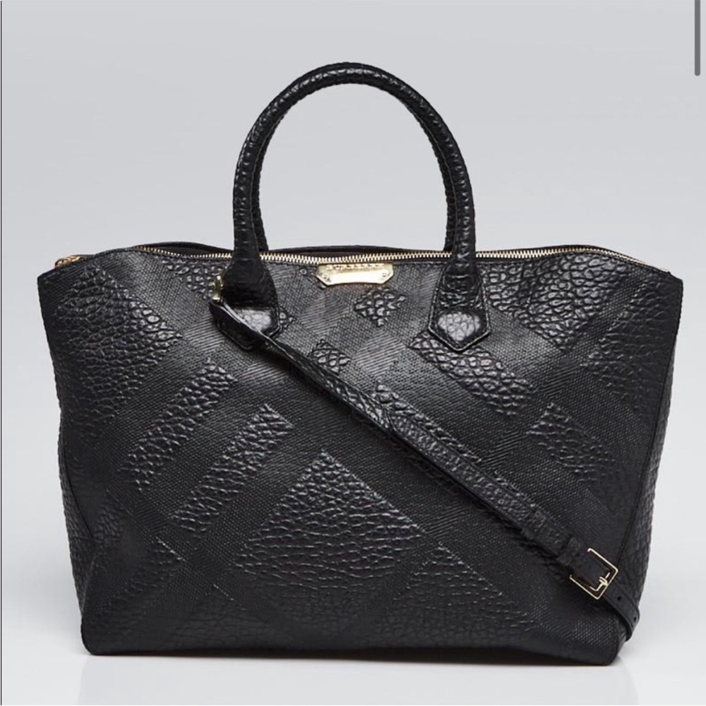 Burberry Black embossed check leather Dewsbury Tote bag with crossbody strap